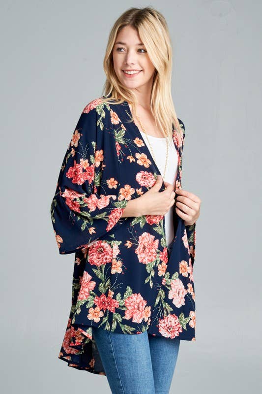 Open Front Floral Kimono