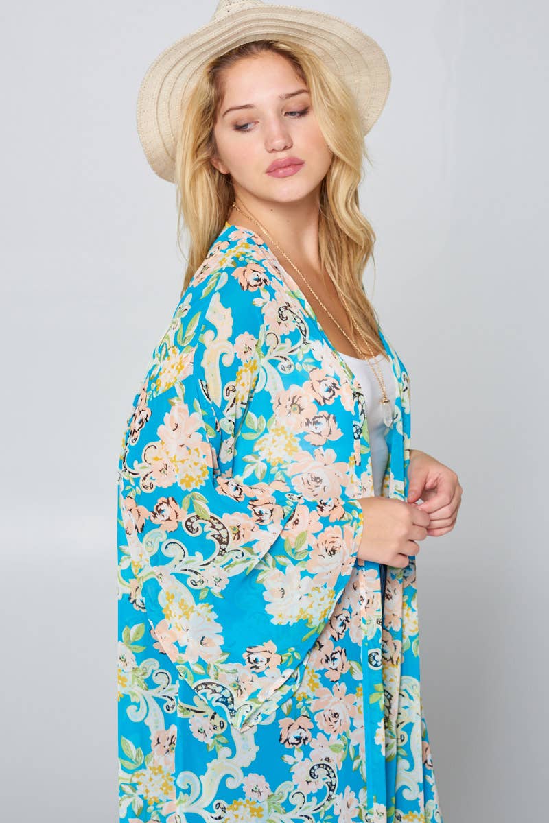 Plus Size Long Floral Duster Kimono