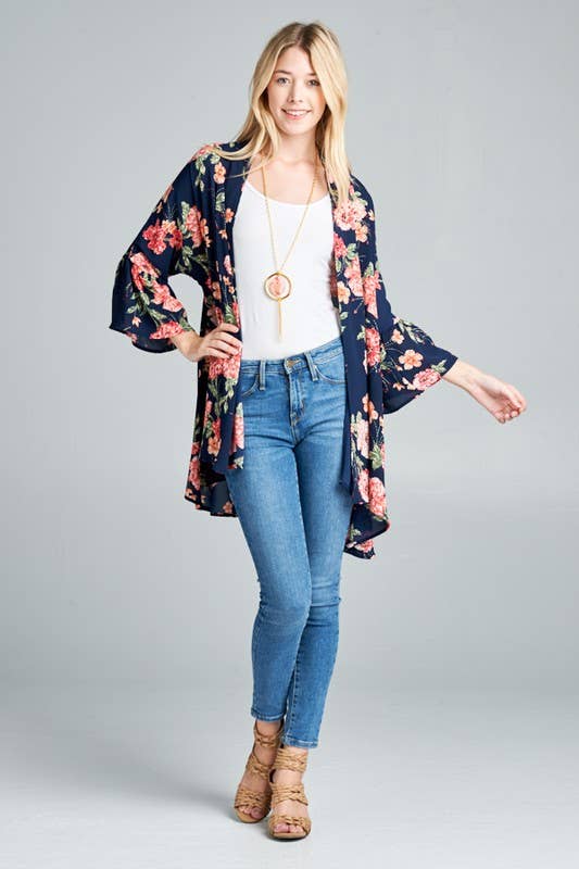Open Front Floral Kimono