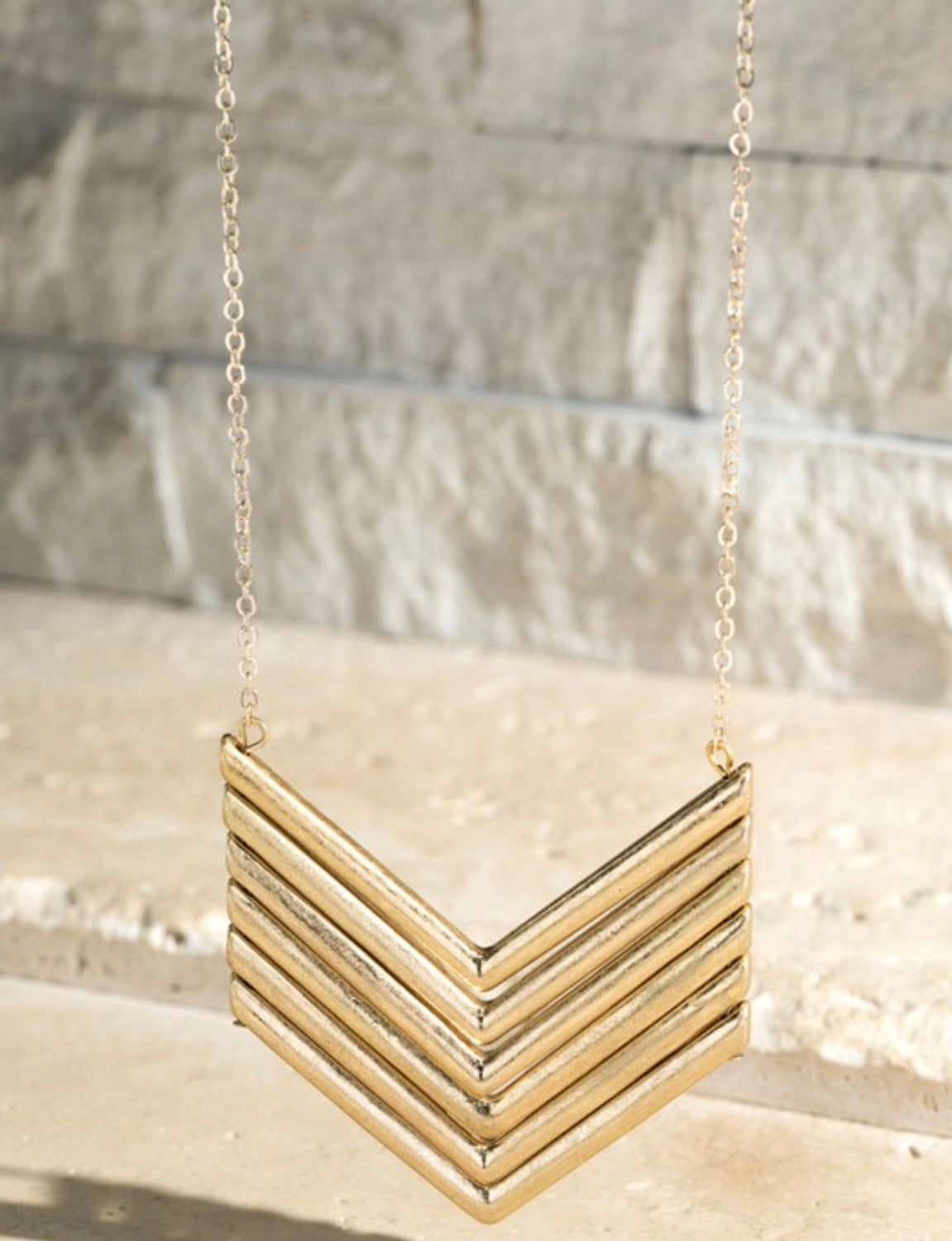 Worn Metal Chevron Necklace