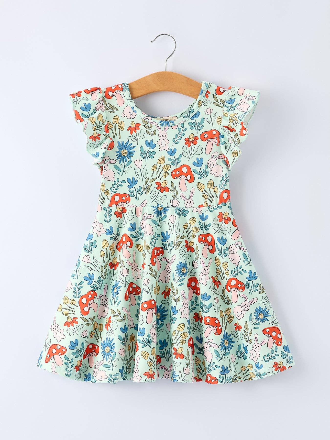 Easter Bunny and Mushroom Print Girls' Dress