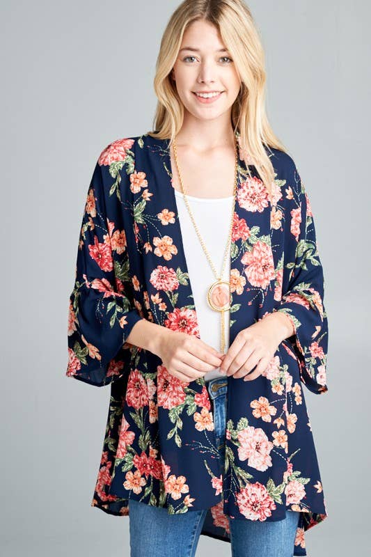 Open Front Floral Kimono