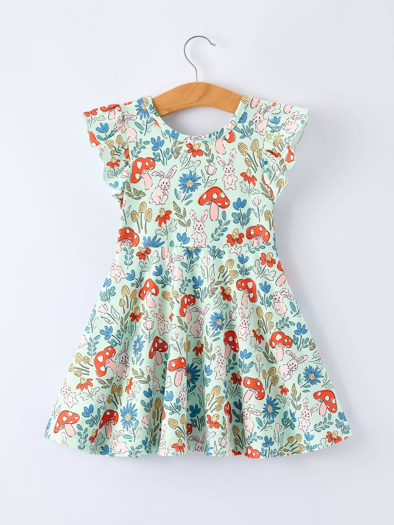 Easter Bunny and Mushroom Print Girls' Dress