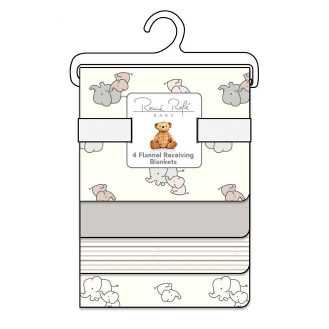 100% Cotton Rene Rofe 4-Pack Flannel Receiving Baby Blankets