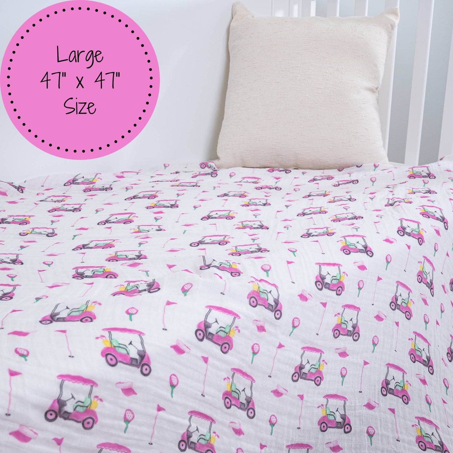 Pink Golf Baby 100% Cotton Muslin Swaddle Blanket 47"x47"