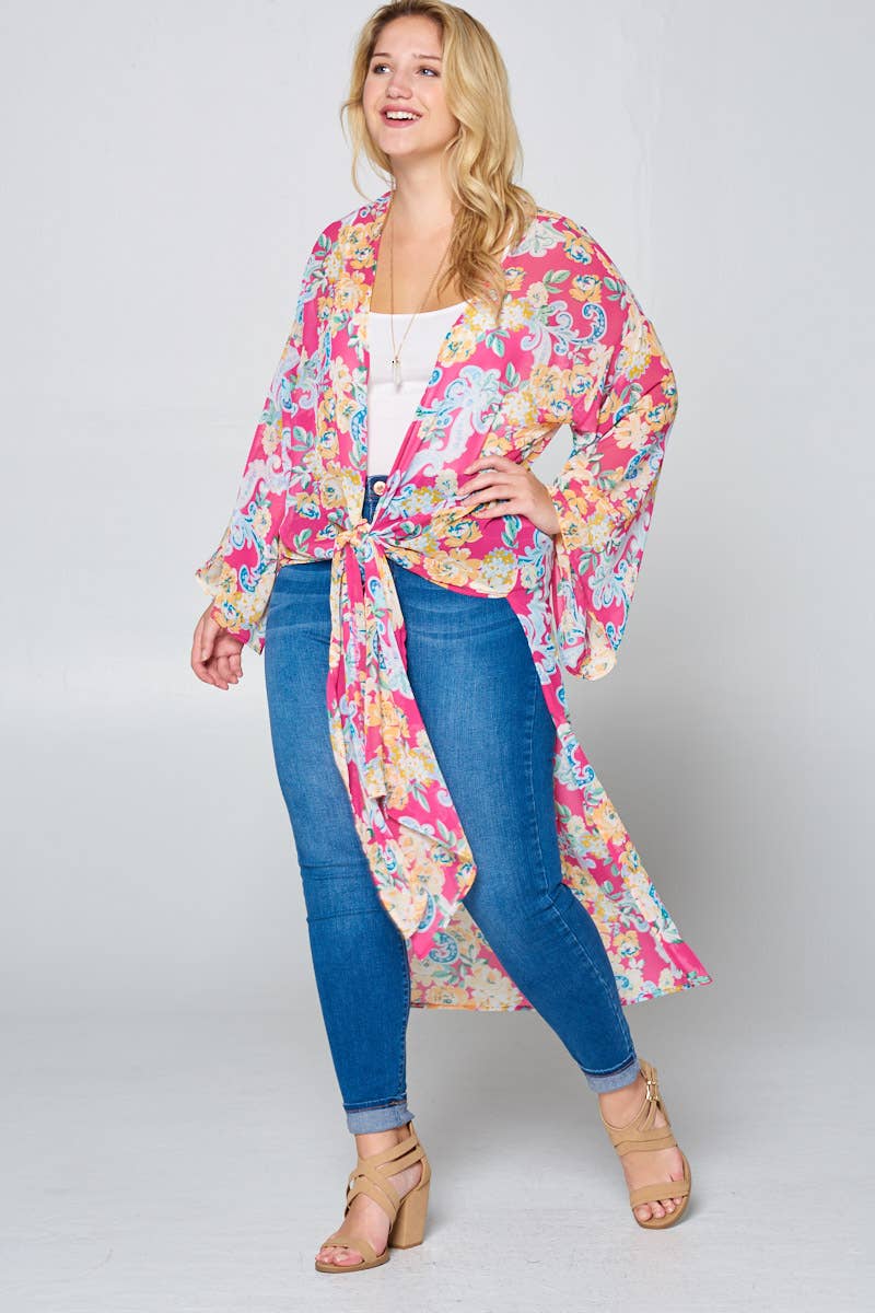 Plus Size Long Floral Duster Kimono