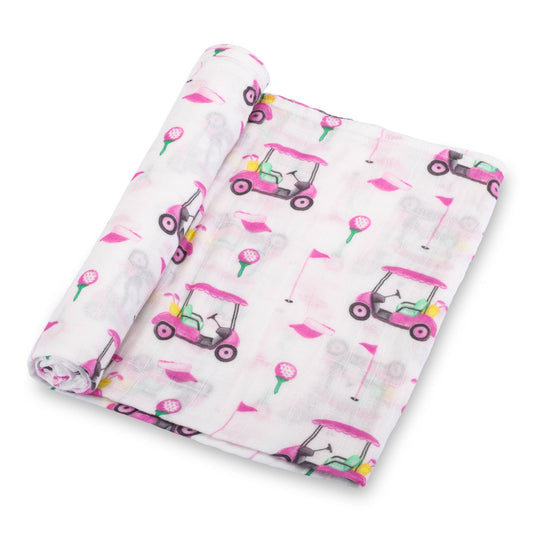 Pink Golf Baby 100% Cotton Muslin Swaddle Blanket 47"x47"