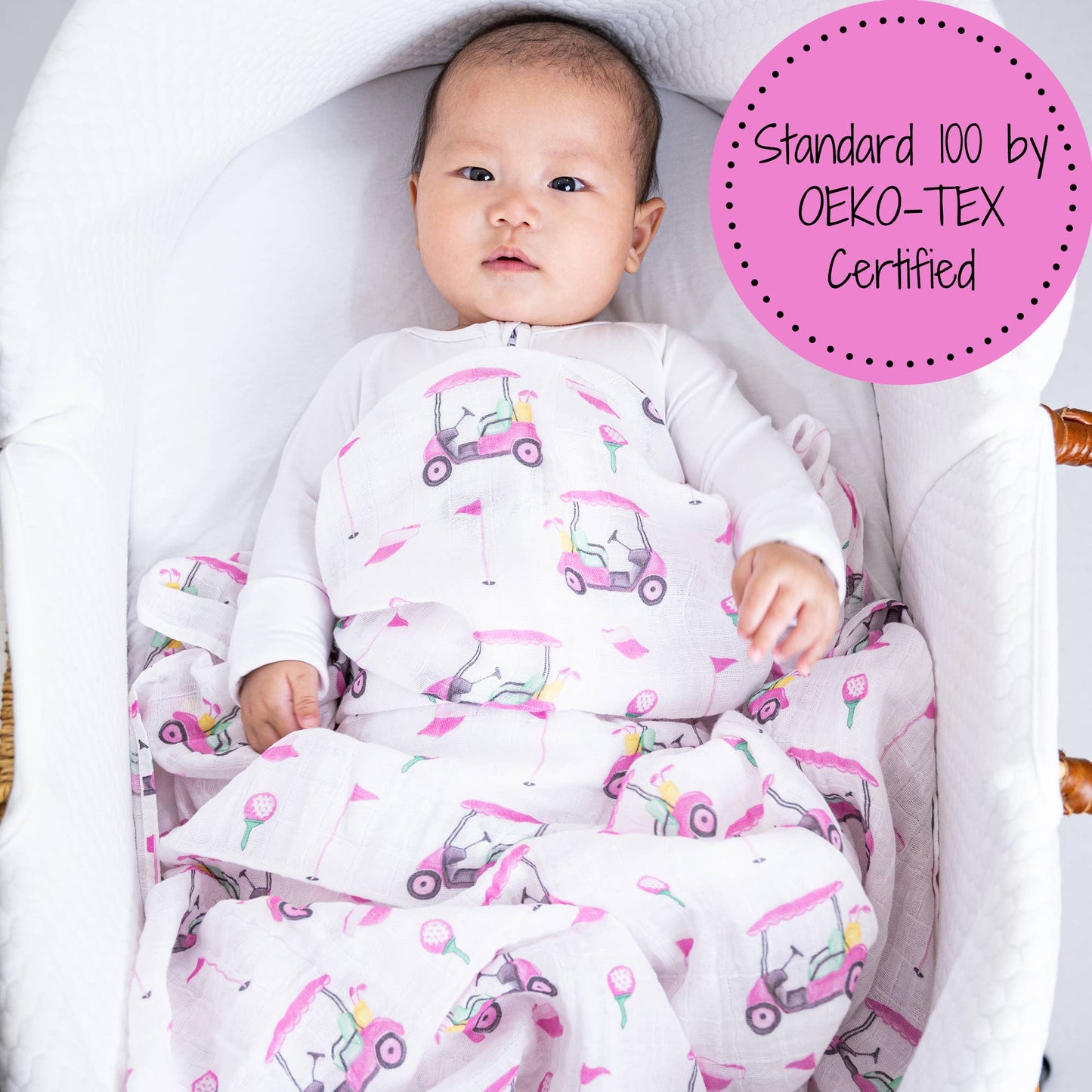 Pink Golf Baby 100% Cotton Muslin Swaddle Blanket 47"x47"