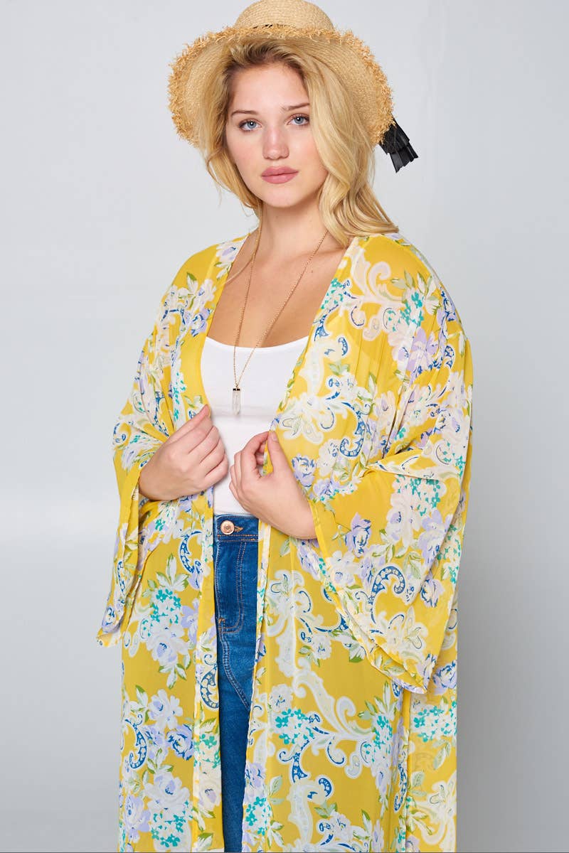 Plus Size Long Floral Duster Kimono