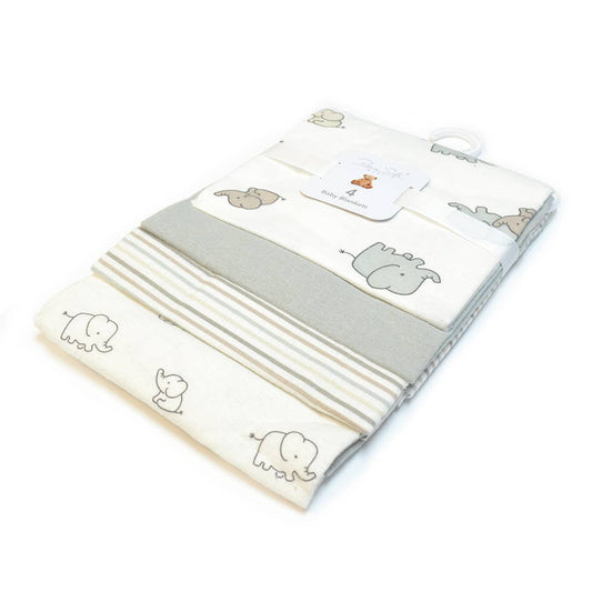 100% Cotton Rene Rofe 4-Pack Flannel Receiving Baby Blankets