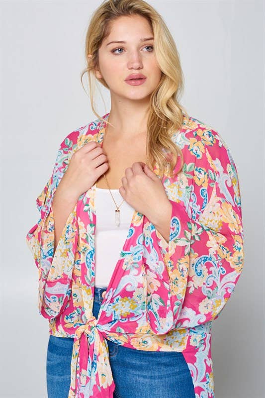 Plus Size Long Floral Duster Kimono