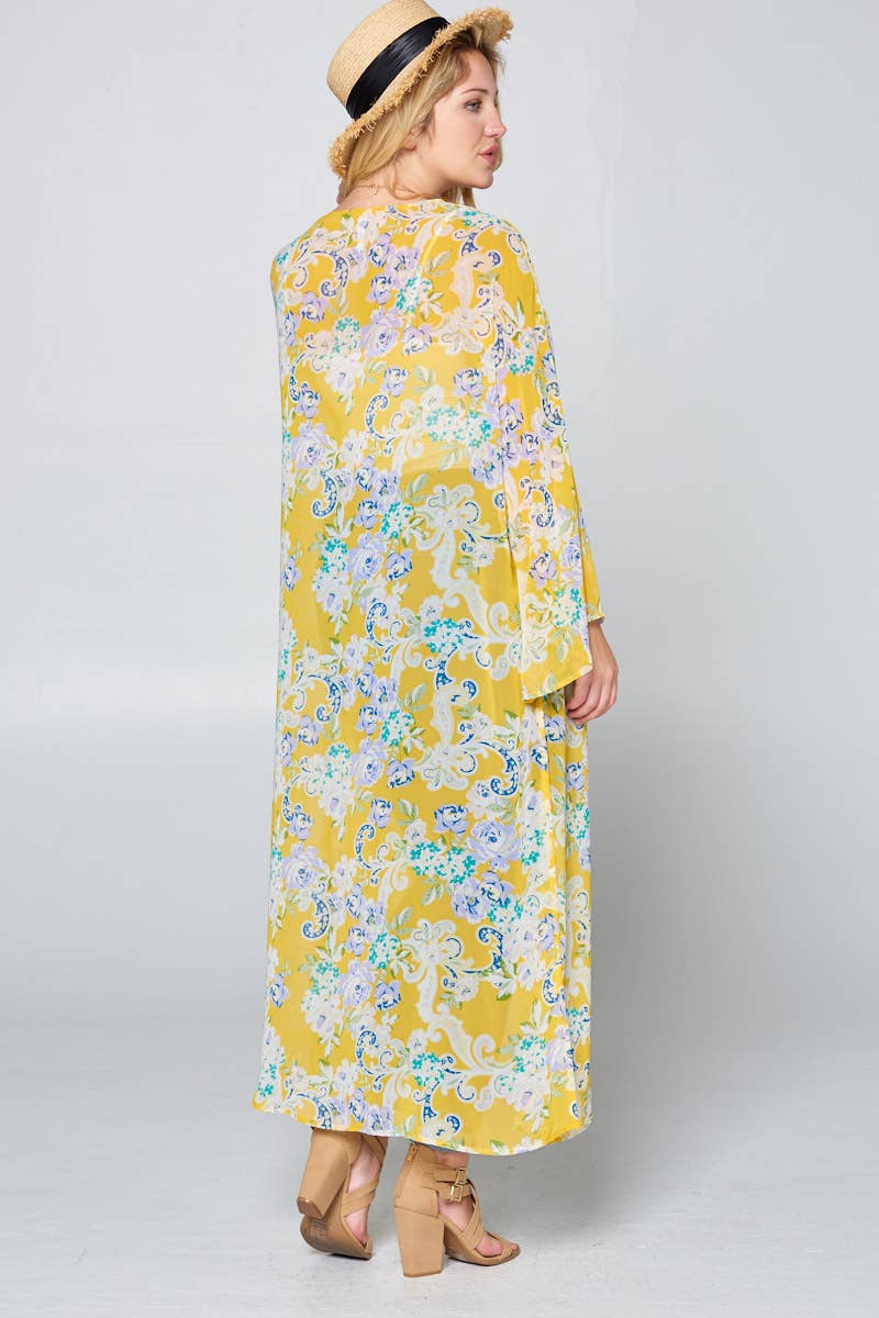 Plus Size Long Floral Duster Kimono