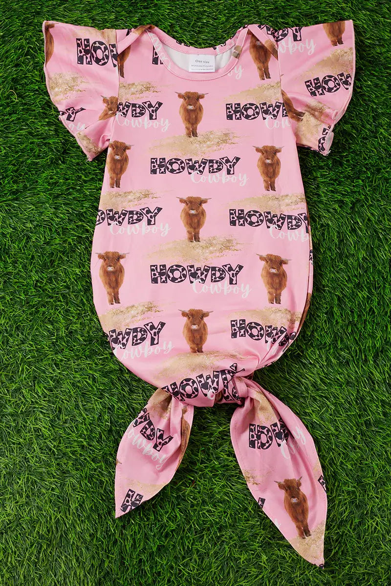 HOWDY COWBOY" HIGHLAND COW PRINTED BABY GOWN.