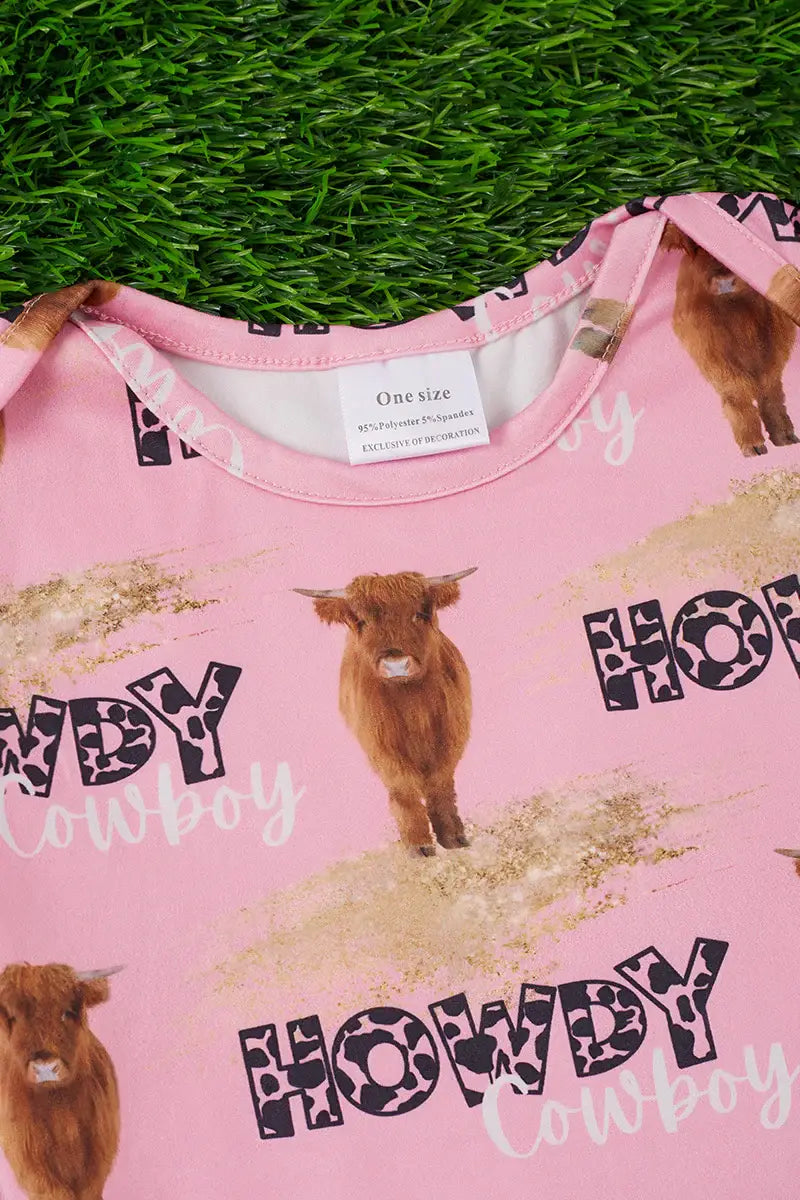 HOWDY COWBOY" HIGHLAND COW PRINTED BABY GOWN.