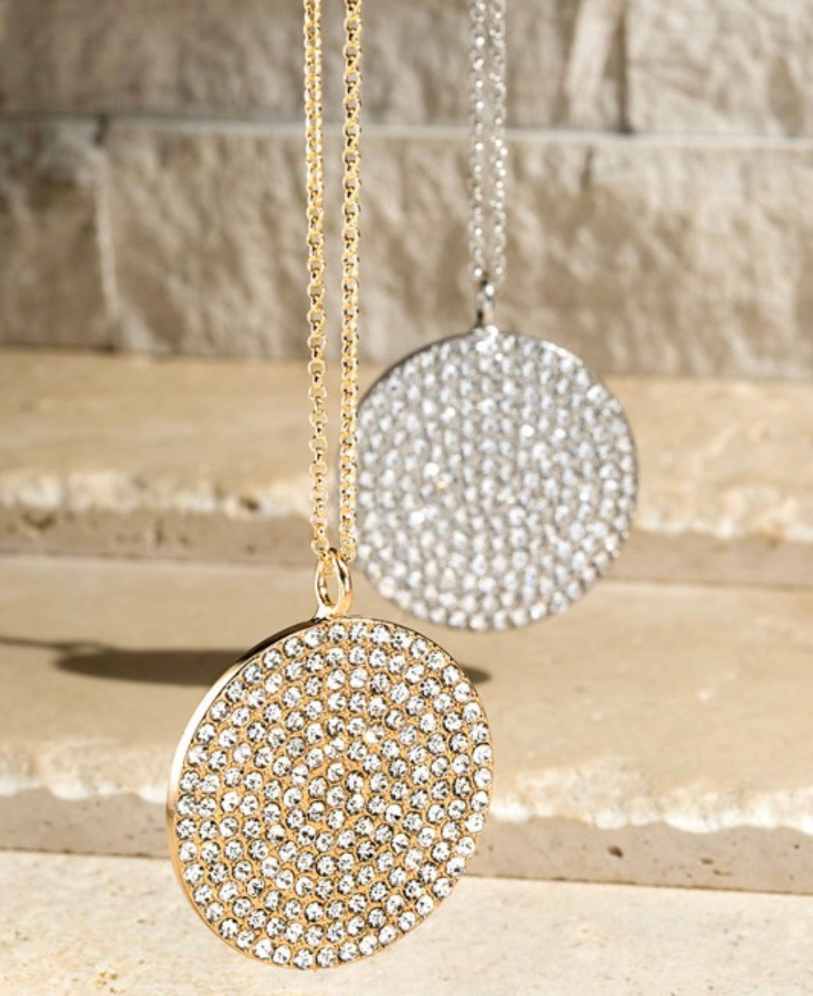 Round Disc Pave Crystal Necklace