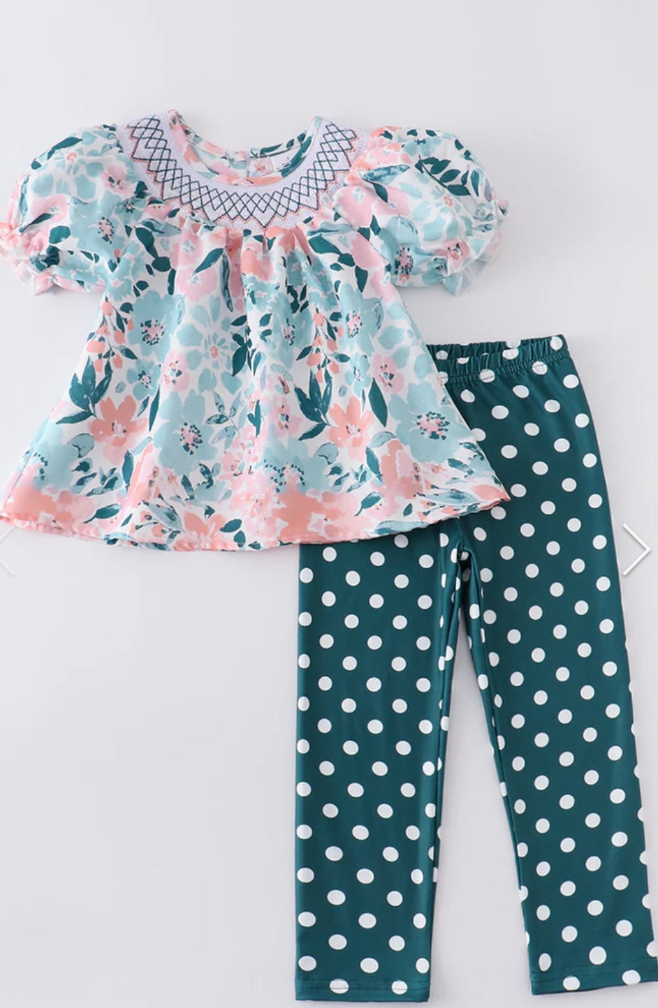 Turquoise Smocked 2 Piece Set