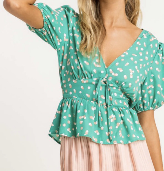 Printed Plunge Tie Top